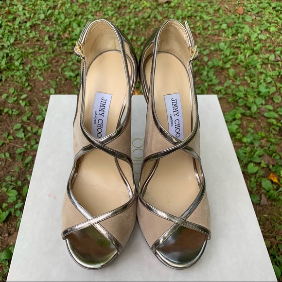 Jimmy Choo Leondra 120 SMT nude suede mirror leather pumps 39 - Picture 6 of 15